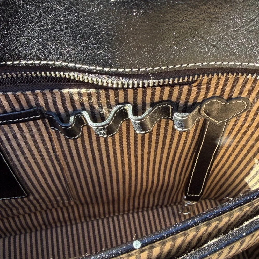 Vintage Brighton Black Leather Briefcase Laptop Bag Multi Pocket Travel Tote